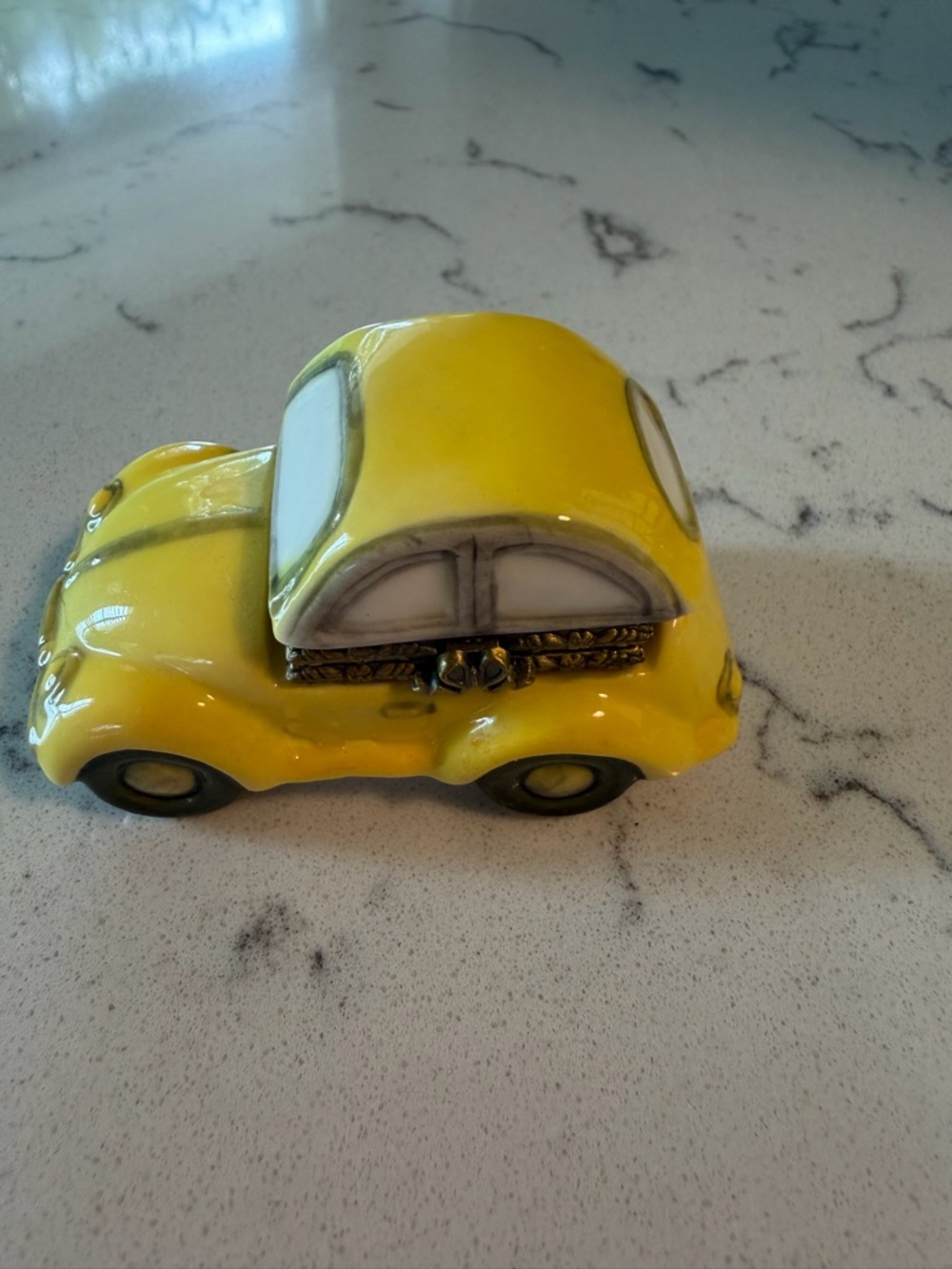 Yellow Ceramic Vintage Car Trinket Box